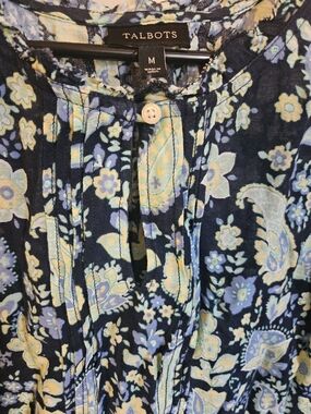 Talbots Navy Floral Pintuck Blouse